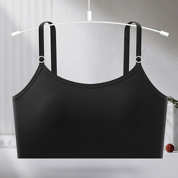 HongQid Women's Bralettes Cami Bras No Underwire Wireless Seamless Unlined Comfort Sports T Shirt Bra Black L