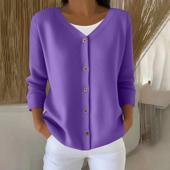 HongQid Women's Button Down Crew Neck Long Sleeve Soft Knit Cardigan Sweater