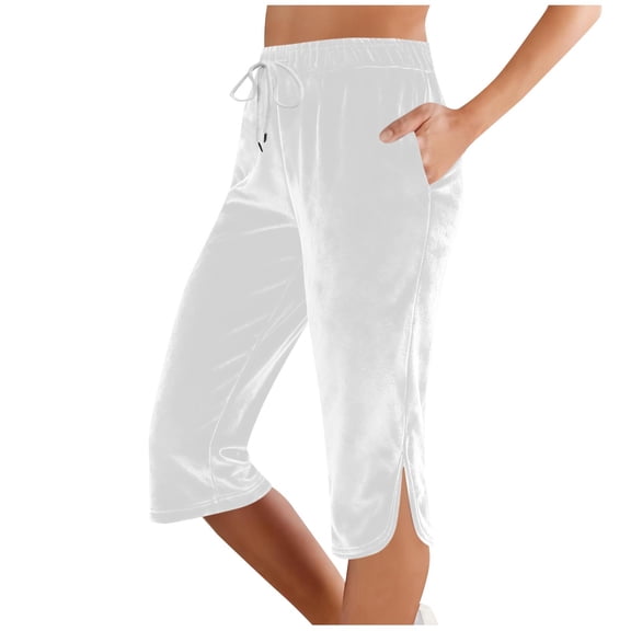 HongQid Women's Capri Elastic Waist Velour Loose Straight Leg Pants Casual Jogger with Pockets