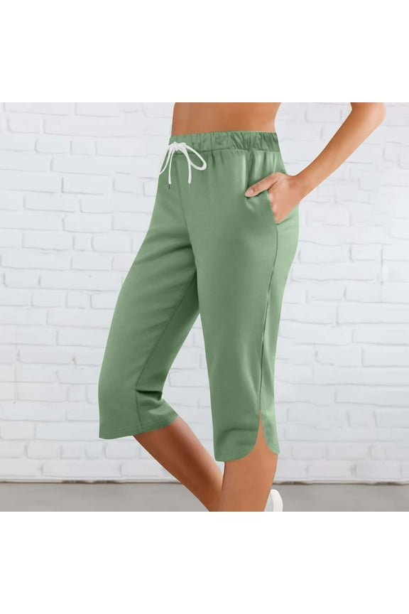 Women's Capri Pants - Full Elastic Waist Pedal Pushers - Ladies Pull-On Cropped Pants - Side Pockets