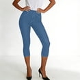 thumbnail image 1 of HongQid Women's Classic Denim Capri Leggings with Pockets, Comfortable Stretch Pull On Pants, 1 of 9