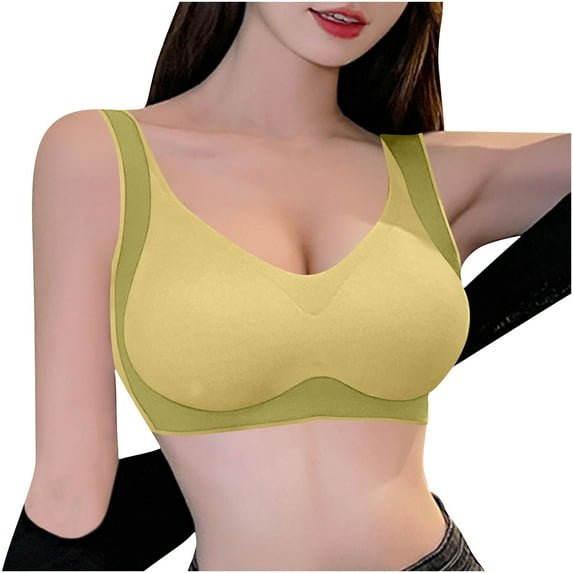 HongQid Women's Comfort Wireless Bra, Seamless Full-Coverage Bra Tshirt Bra Green 2XL