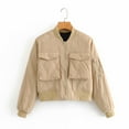 thumbnail image 1 of HongQid Women's Cropped Bomber Jackets Casual Thickening Jacket Zip Up Long Sleeve Coat with Pockets, 1 of 6