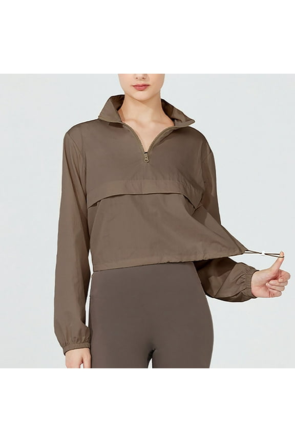 Women's Cropped Rain Coat Waterproof Windbreaker Lightweight Cycling Jacket with Stand Collarood