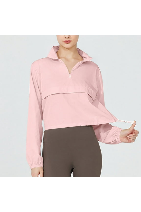 Women's Cropped Rain Coat Waterproof Windbreaker Lightweight Cycling Jacket with Stand Collarood