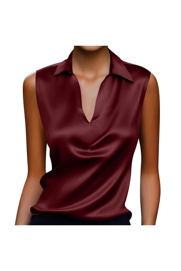 Women's Elegant Solid Satin V Neck Blouse Sleeveless Casual Business Dressy Shirts Office Work Ladies Tank Tops