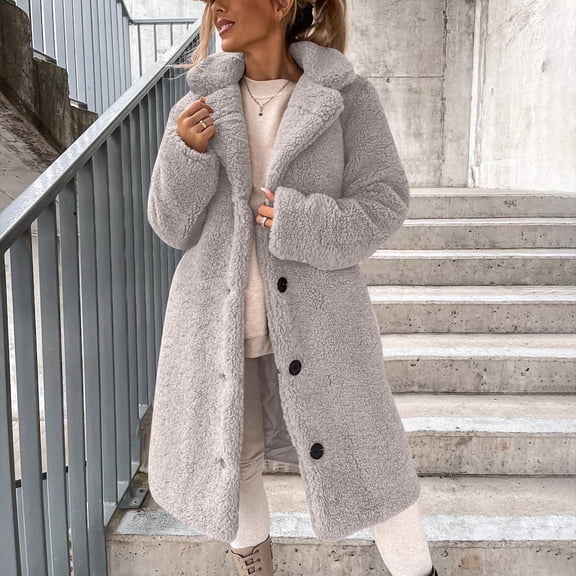 HongQid Women's Faux Fur Coat Fuzzy Warm Winter Long Fur Jackets Cardigan Outerwear Notch Collar with Pockets Overcoat