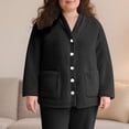 thumbnail image 1 of HongQid Women's Fleece Bed Jacket - Stylish Notched Collar, Long Sleeves, Front Pockets, Button Front, Sleepwear, Machine Washable, 1 of 9