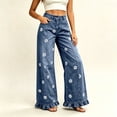 thumbnail image 1 of HongQid Women's Floral Embroidered Wide Leg Jeans High Waisted Ruffled Hem Denim Pants with Pockets, 1 of 7