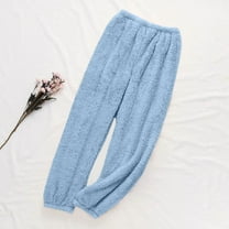 HongQid Women's Fuzzy Lounge Pants Comfy Warm Fleece Pajama Long Pants Elastic Waist Tapered Bottoms
