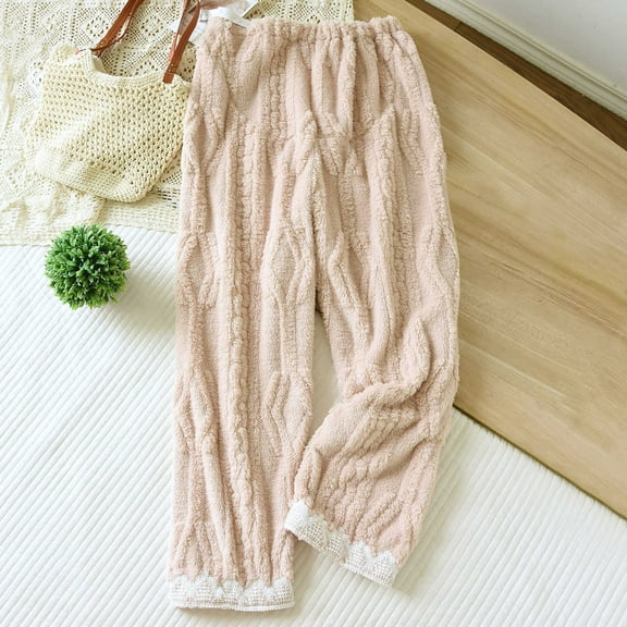 HongQid Women's Fuzzy Pajama Pants Elastic Waist Fleece Plush Flannel Loungewear Pj Pants for Fall Winter