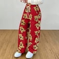 thumbnail image 1 of HongQid Women's Fuzzy Plush Warm Pajama Pants Fleece Lounge Sleepwear Teddy Pj Bottoms Elastic Waist Cute Bear Graphic Printed,Red, 1 of 8
