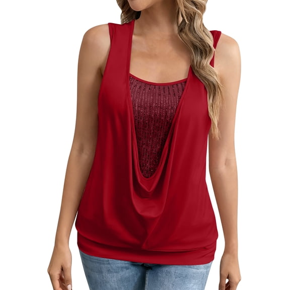HongQid Women's Going Out Tops for Women Draped Front Halter Tops Beaded Sleeveless Y2k Tank Tops