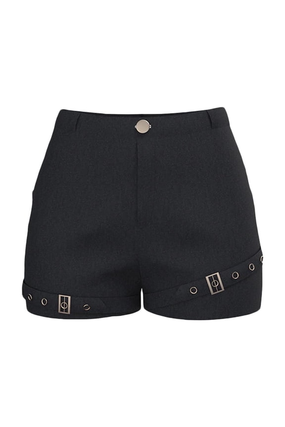 Women's Gothic Shorts Punk Dance Sexy Black Short Pants High Waist Slim Bodycon Bandage Shorts Black M