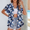 thumbnail image 1 of HongQid Women's Hawaiian Button Down Shirts Casual Short Sleeve Floral Tropical Print Summer Blouse Tunic Top, 1 of 3