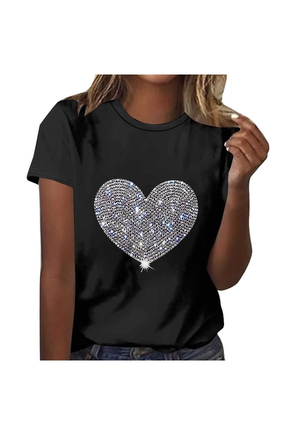 Women's Heart Love T Shirt Graphic Loose Tees Short Sleeve Summer Casual Tops