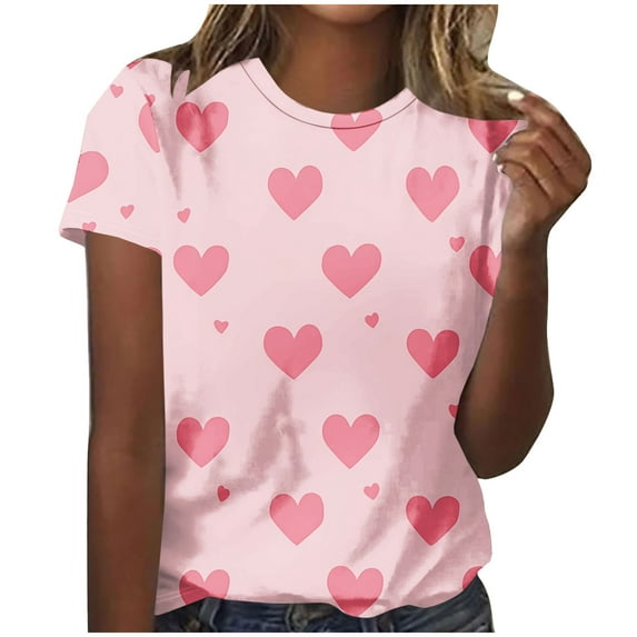 HongQid Women's Heart Love T Shirt Graphic Loose Tees Short Sleeve Summer Casual Tops