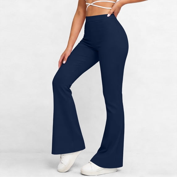 HongQid Women's High Waist Flare Pants – Yoga Casual Stretch Bell Bottom Trousers, Slim Fit Retro 70s Style Pants for All Seasons,Dark Blue 2XL