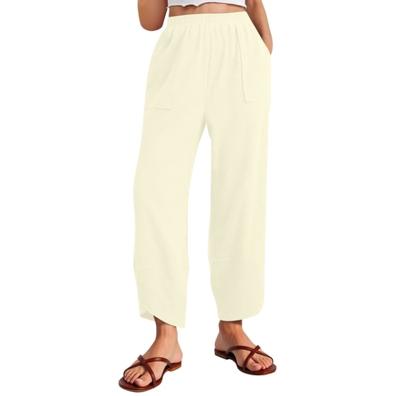 HongQid Women's High Waisted Drawstring Wide Leg Long Sweatpants Casual Loose Pants with Pockets, Slit Hem