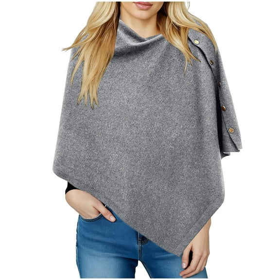 HongQid Women's Knitted Shawls Scarf Poncho Sweater with Buttons Lightweight Spring Fall Wraps