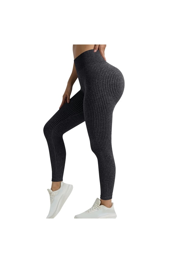 Women's Leggings Ribbed Knit Casual High Waist Fitness Gym Yoga Pants