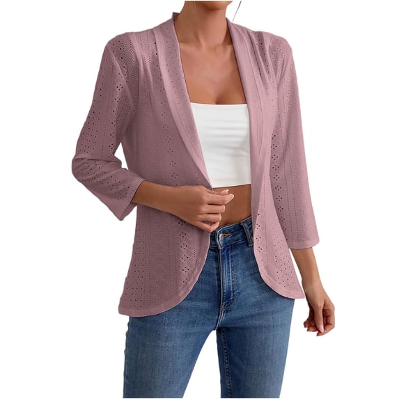 HongQid Women's Lightweight Cardigan 3/4 Sleeve Crochet Shrug Button Down Knit Sweater Summer Cardigans