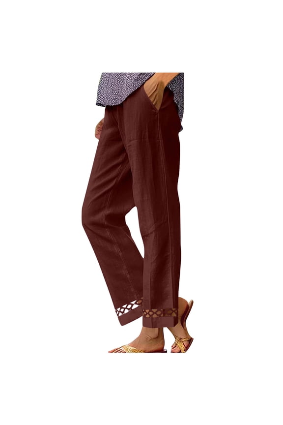 Women's Linen Capri Pants with Elastic Waist Petite Summer Beachwear Lightweight Cropped Trousers