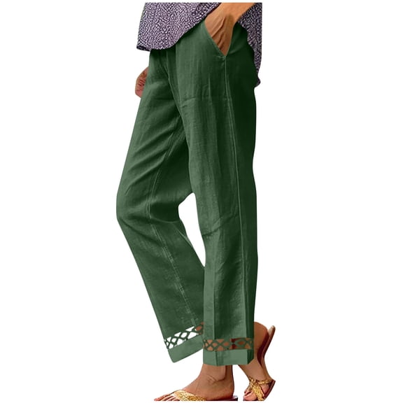 HongQid Women's Linen Capri Pants with Elastic Waist Petite Summer Beachwear Lightweight Cropped Trousers