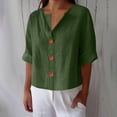 thumbnail image 1 of HongQid Women's Linen Shirt Loose T-shirts V-neck Button-down Basic Short Sleeve Tee Tops, 1 of 6