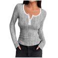 thumbnail image 1 of HongQid Women's Long Sleeve Shirts Casual Fall Henley Top Button Down Blouses Basic Ribbed Knit T Shirts, 1 of 2
