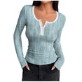 thumbnail image 1 of HongQid Women's Long Sleeve Shirts Casual Fall Henley Top Button Down Blouses Basic Ribbed Knit T Shirts, 1 of 6