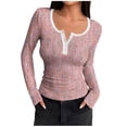 thumbnail image 1 of HongQid Women's Long Sleeve Shirts Casual Fall Henley Top Button Down Blouses Basic Ribbed Knit T Shirts, 1 of 6