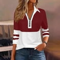 thumbnail image 1 of HongQid Women's Long Sleeve Shirts Color Block Zipper Lapel Tops Tunics Casual Fall Ladies Tees, 1 of 6