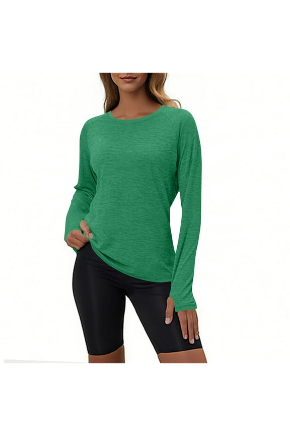 Women's Long Sleeve Shirts Fitness Tops Athletic Running Swim Rash Guard with Thumbhole