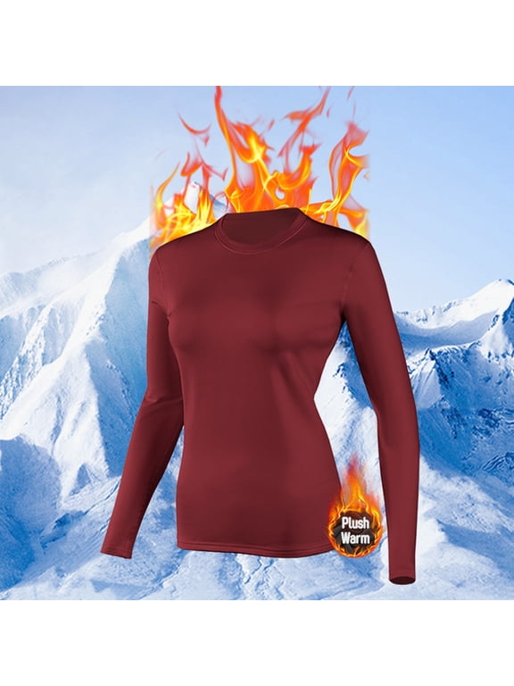 Women's Long Sleeve Thermal Underwear Lightweight Baselayer Shirt Women Clothing Comfort Winter Tops Crew Neck Top Ladies Fleece Undershirt for Winter Cold Weather