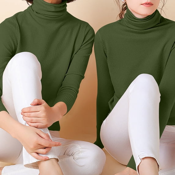 HongQid Women's Long Sleeve Turtleneck Sweater Solid Basic Stretch Turtleneck Knit Pullover