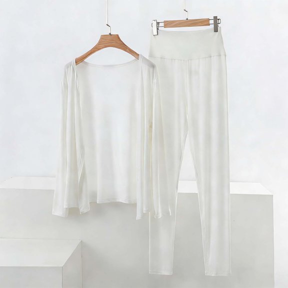 HongQid Women's Modal Pajama Set 2 Piece Lounge Outfits Soft Sleepwear Cardigan and Long Pant With Pockets Ladies Pjs