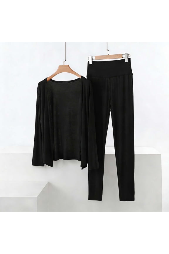 Women's Modal Pajama Set 2 Piece Lounge Outfits Soft Sleepwear Cardigan and Long Pant With Pockets Ladies Pjs