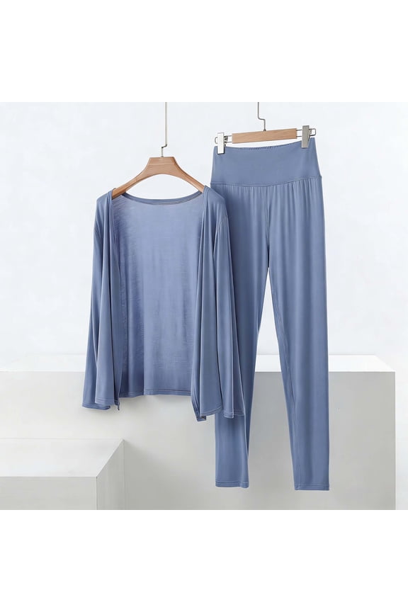 Women's Modal Pajama Set 2 Piece Lounge Outfits Soft Sleepwear Cardigan and Long Pant With Pockets Ladies Pjs