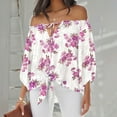 thumbnail image 1 of HongQid Women's Off Shoulder Top Floral Long Sleeve Blouse Casual Loose Shirts, 1 of 5