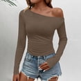 thumbnail image 1 of HongQid Women's Off The Shoulder Tops Long Sleeve Y2K Asymmetrical Ruched Fitted Shirts Fall Trendy Going Out Top, 1 of 4