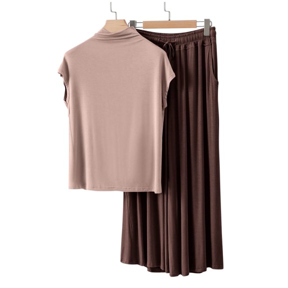 HongQid Women's Pajamas Set Short Sleeve Top and Pants Lightweight Sleepwear Comfy Pjs Lounge Set