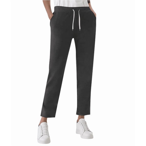 HongQid Women's Petite Joggers Cotton Sweatpants with Pockets Elastic Waist Casual Dress Pants