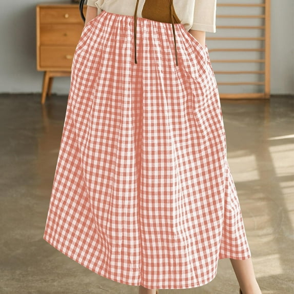 HongQid Women's Plaids Pants Elastic Waist Plaid Gingham Wide Leg Capri Palazzo Pants