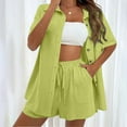 thumbnail image 1 of HongQid Women's Plus Size 2 Piece Outfits Cotton Linen Shirt and Drawstring Shorts Set Summer Tracksuits, 1 of 7