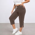 thumbnail image 1 of HongQid Women's Plus Size Drawstring Split Hem Capri Pants, Yoga Lightweight Stretch Casual Cropped Bottoms with Pockets, 1 of 3