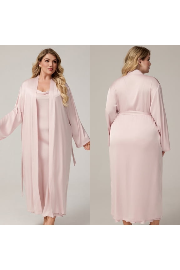 Women's Plus Sized Nightgown and Robe Set Long Sleeves Robes 2 Piece Bathrobe Set V-neck Cami Sleepwear