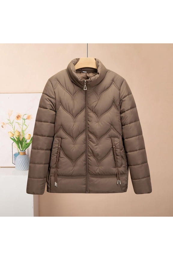 Women's Puffer Jacket Lightweight Quilted Padded Zip-up Stand-collar Winter Coat