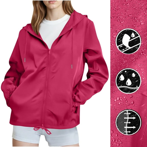 HongQid Women's Rain Jackets Waterproof Windbreaker Lightweight Running Windproof Reflective Jacket Hooded