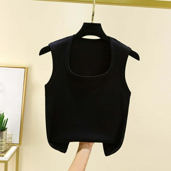 HongQid Women's Ribbed Crop Tank Tops Scoop Neck High Back Basic Sleeveless Rib Shirt Summer Athletic Top